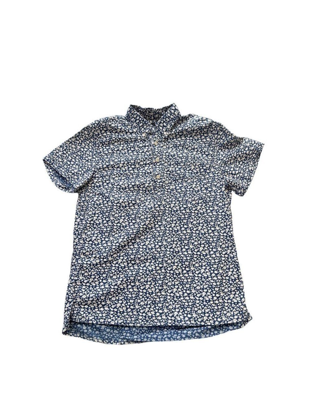 J.Crew Blue White Floral Band Collar Button Down Top Size M